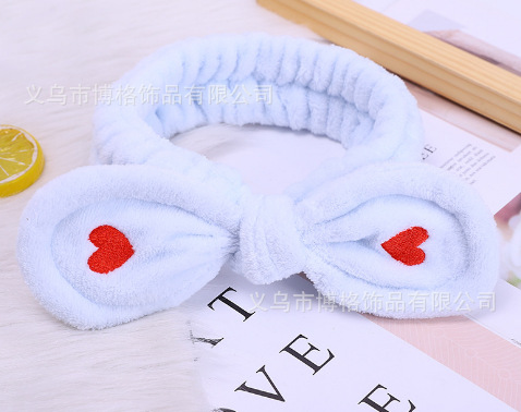 Fábrica directa de peluche amor correa de cabello orejas de conejo adorable borde ancho lavar la cara banda de cabello banda de cabello de baño bandana al por mayor