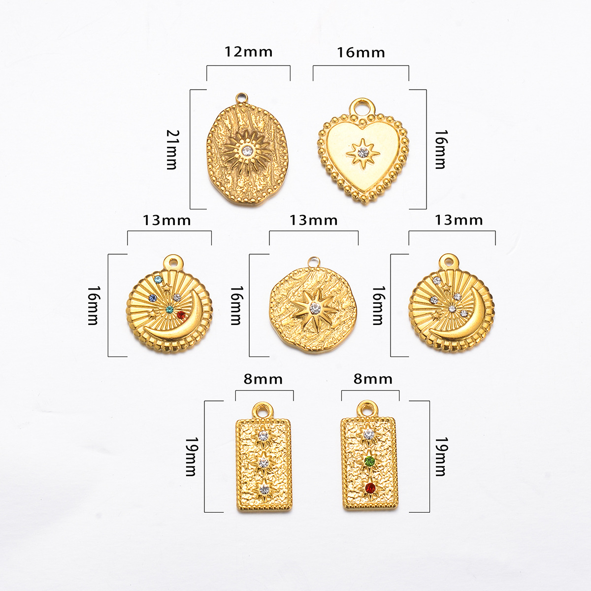 17 * 21mm Jewelry Making Size 5 PCS/Package 17 * 21mm 304 Stainless Steel Zircon Star Moon Pendant