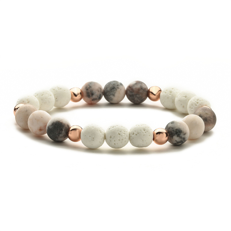Fábrica de comercio exterior nuevo personalizado esmerilado amatista pulsera de cuentas Rosa cebra pulsera de piedra volcánica pulsera de amor transfronterizo