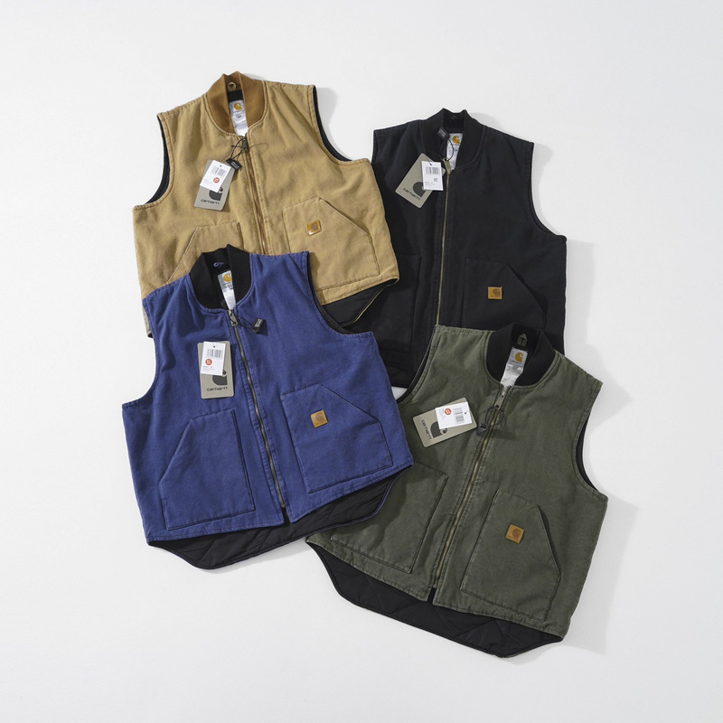CAR Cardjia V02 Vintage Heavy Washed Thick Quilted Cotton Vest American Retro Mountain Style Japanese Trend Padded Vest for Men and Women CAR Cardjia V02 Vintage Heavy Washed Thick Quilted Cotton Vest American Retro Mountain Style Japanese Trend Padded Vest for Men and Women