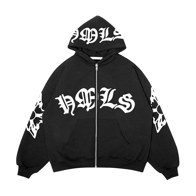 2025 zip up hoodie gothic letter graphic print sweatshirt trendy apparel youth clothing