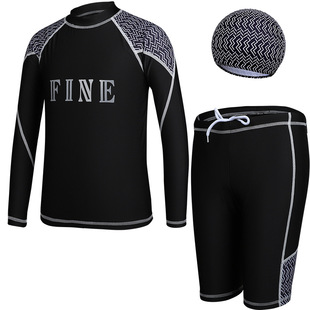 Boys Swimwear 2025 New Split Long-Sleeved Sun Protection 9-16 Years Old Youth Swimming Trunks Boys Big Kidsren Kidsren's Swimsuit