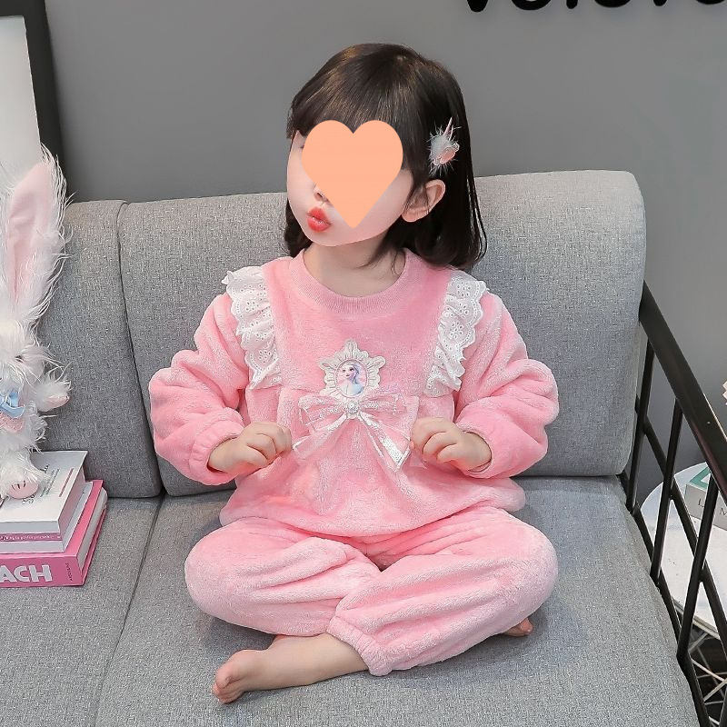 어린이 플란넬 잠옷 가을과 겨울 소녀 공주 엘사 따뜻한 집 옷 소녀  의 가을 산호 양털