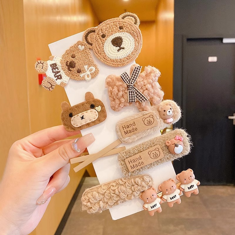 Cute clip de dibujos animados clip de borde conjunto frente cejas clip de cabello para chicas clip de BB otoño invierno de alta sensibilidad adornamiento de cabello tocado