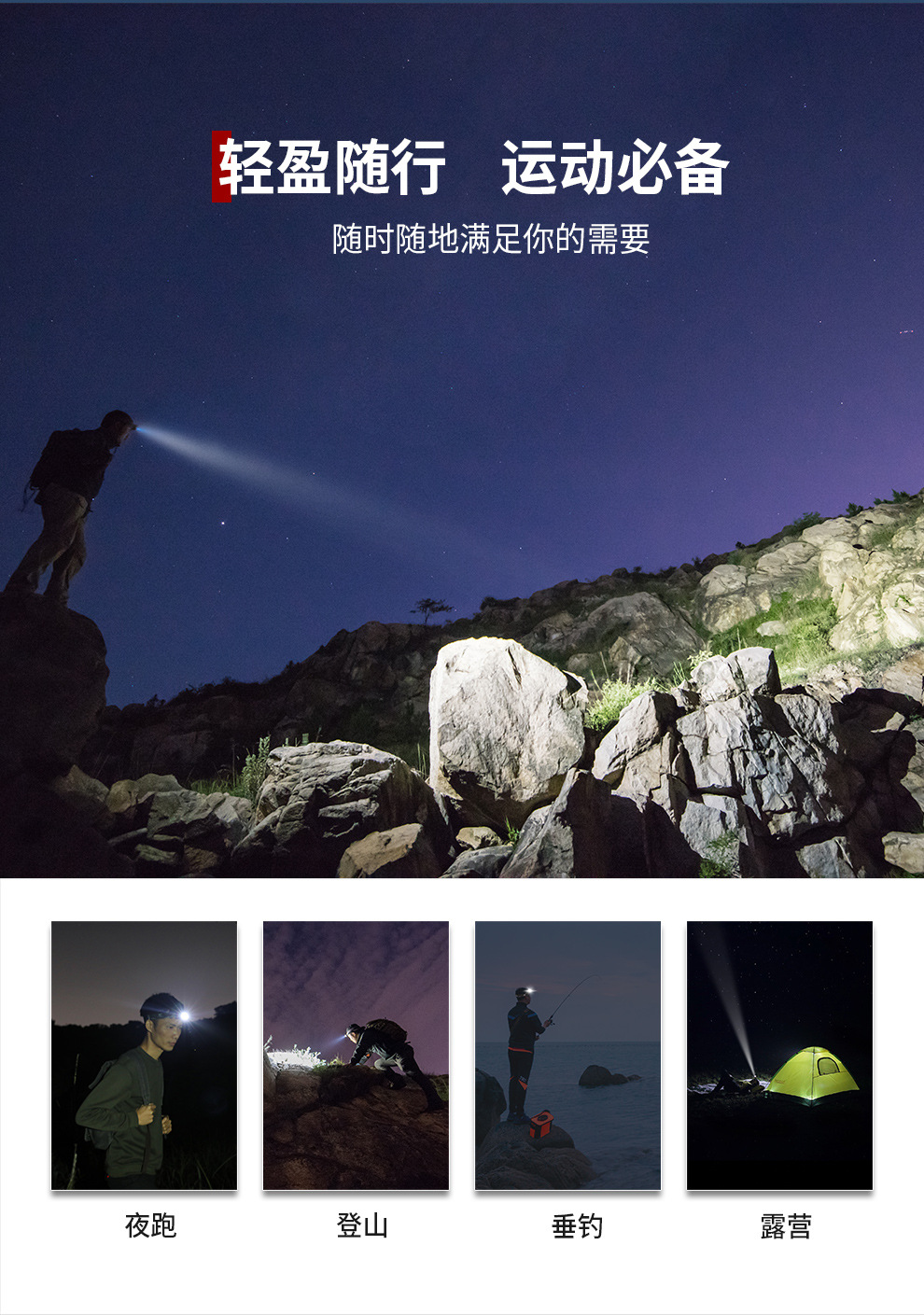 凯瑞兹HM1强光感应夜钓头灯超亮越野露营徒步登山充电多功能防水