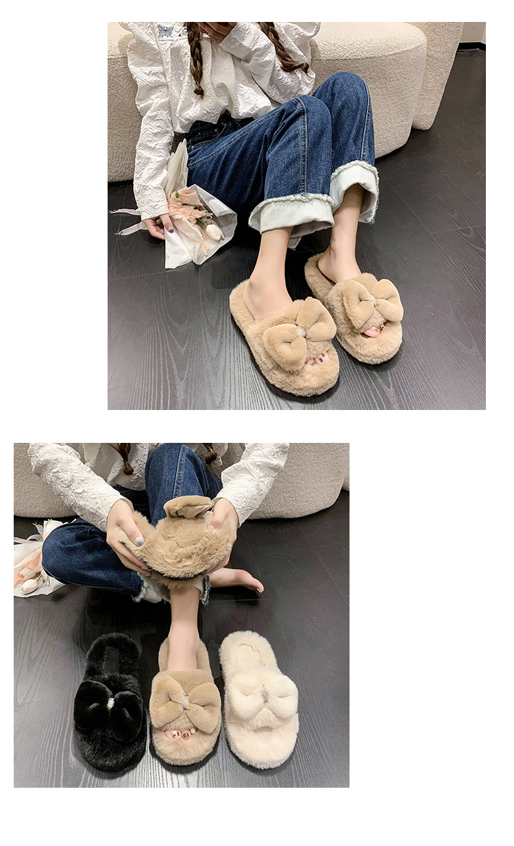 Pantoufles en fourrure pour vêtements d'extérieur pour femmes, pantoufles d'automne et d'hiver à semelles épaisses, en peluche, confortables, en coton, à une ligne, nouvelle collection 2023_voghion.com