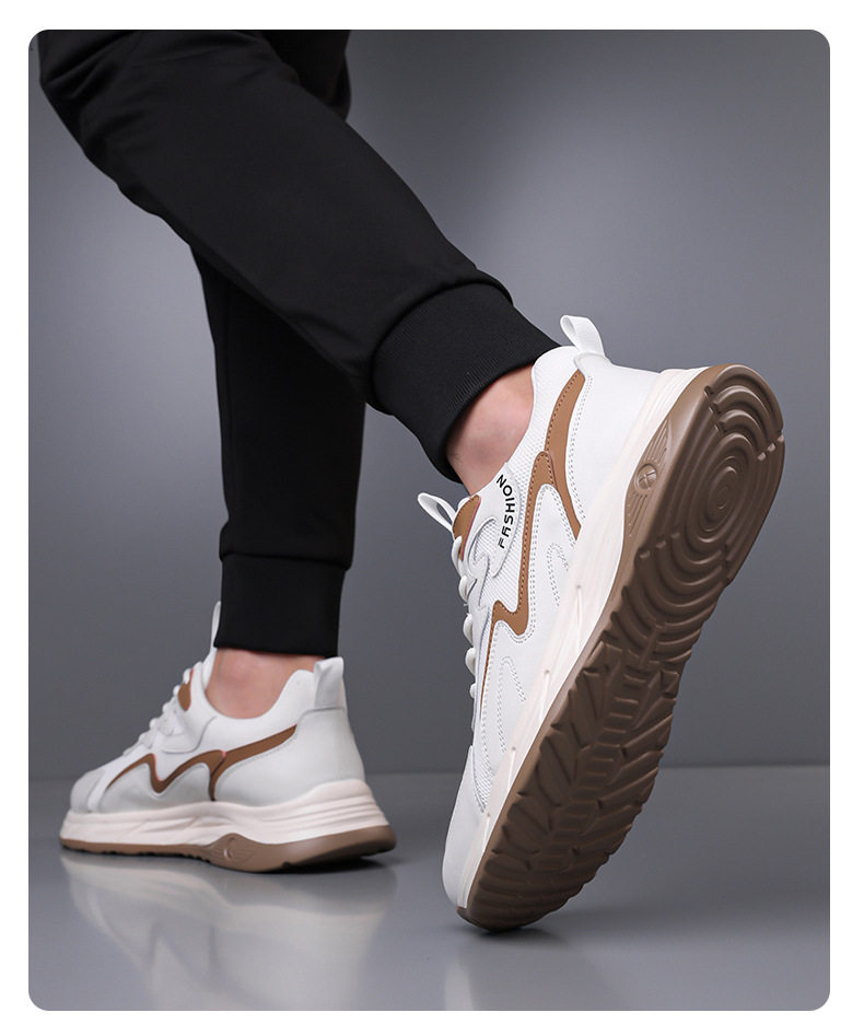 Giày thể thao nam da thật thoáng khí đế mềm, giày sneaker casual chạy bộ ngoài trời, gót 3-5 cm — HA8805 màu trắng, HA8805 màu đen chi tiết 14