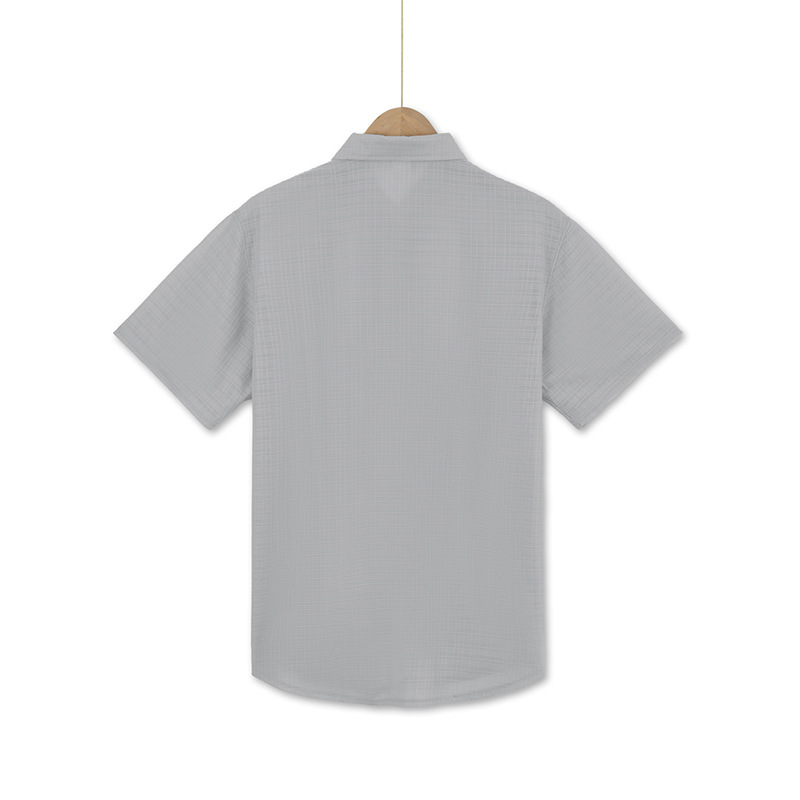 Chemise d'été à manches courtes pour homme, couleur unie, double poche, décontractée, pour les vacances_voghion.com