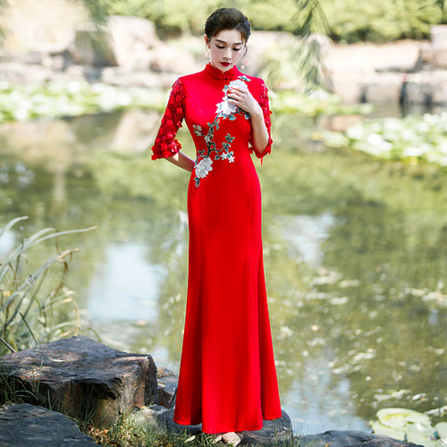 White black red purple Runway qipao the new long graceful atmosphere of Chinese style costumes toastmaster evening dress