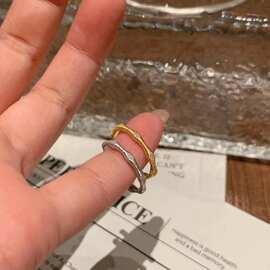 意大利工艺中古风拉丝缎面工艺纯银S925真金电镀小排戒叠戴款戒指