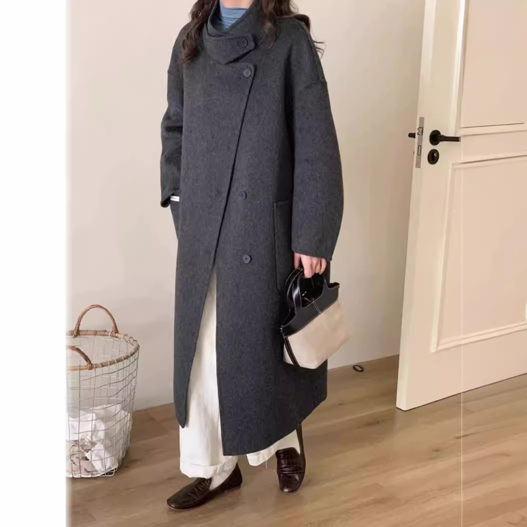 韩国东大门工厂2025新款高级感羊绒双面羊毛大衣立领宽松毛呢外套