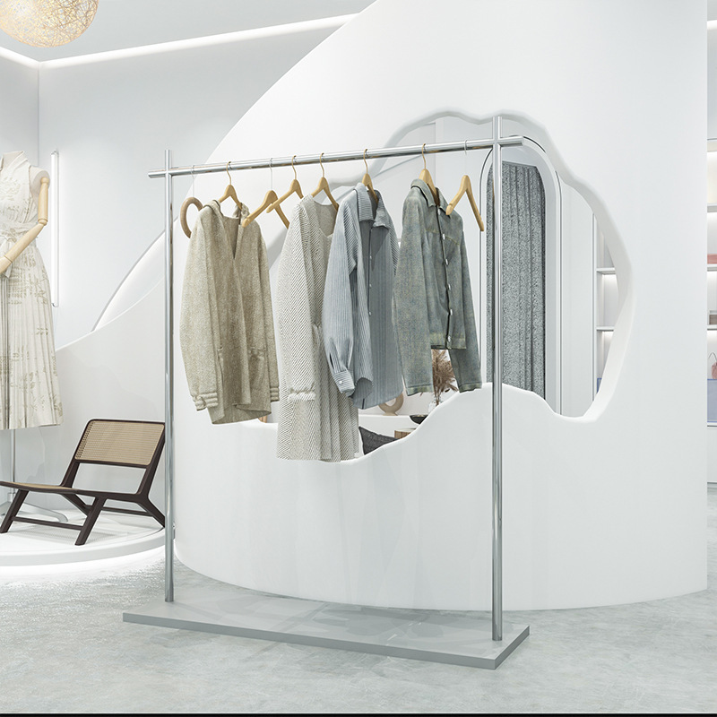 服装店展示架不锈钢拉丝落地式中岛陈列架男女装专用货架挂衣架子