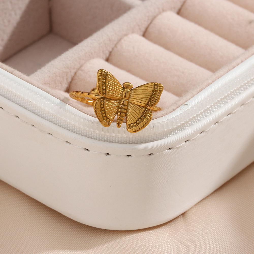 Fashion Stainless Steel 18K Gold Plating Adjustable Butterfly Ring