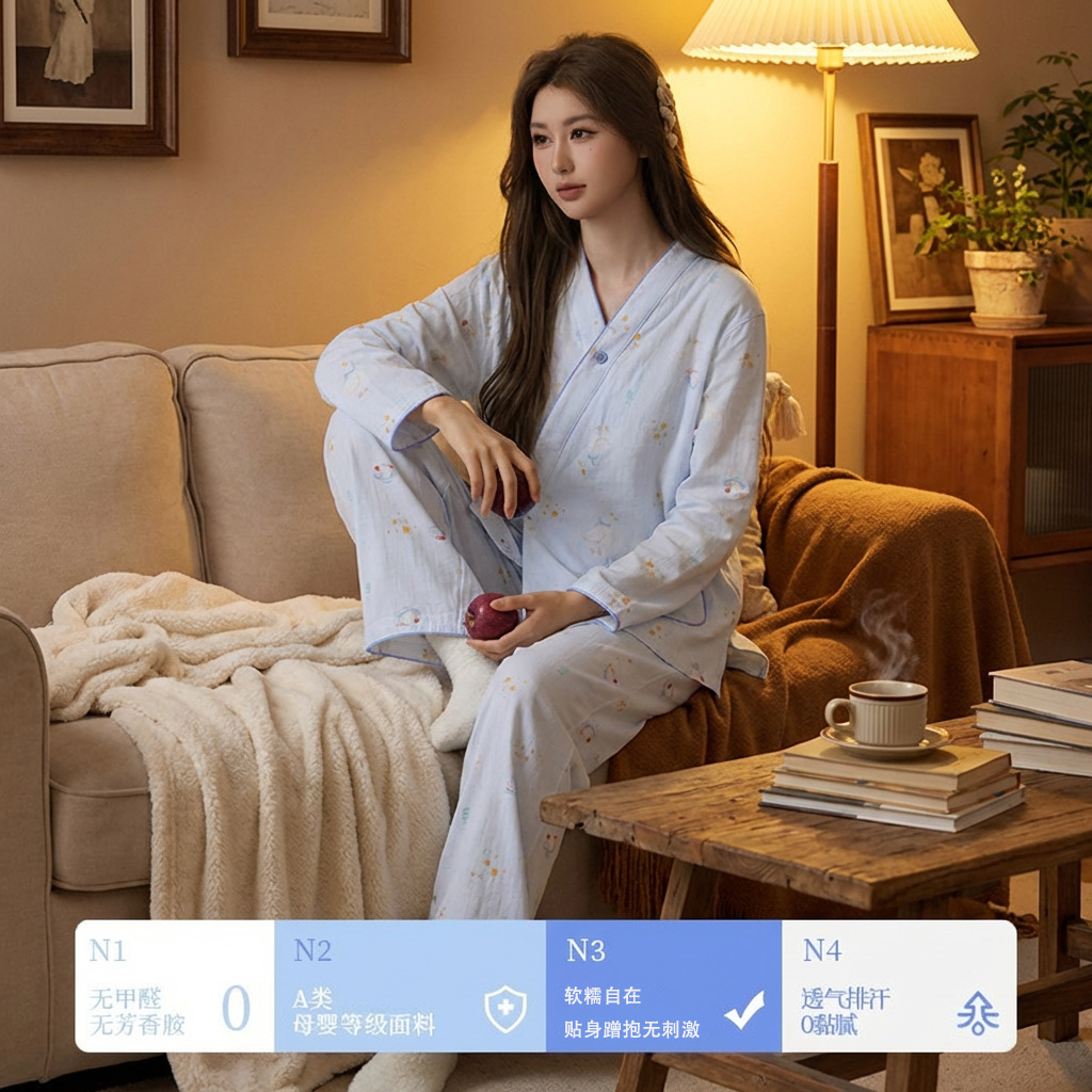 純綿月子服パジャマと二重ガーゼ春夏妊婦の産後授乳は家庭服を調節できます。