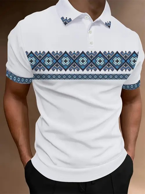2025 nuevo estilo europeo y americano comercio exterior ocio todo fósforo moda alta calidad estampado 3d manga corta camisa POLO MB13