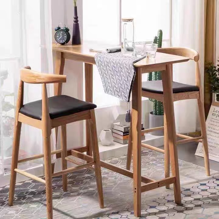 Solid wood bar stools, tall bar stools for home use, bar counter chairs, entryway backrest chairs, milk tea shop high stools, office chairs