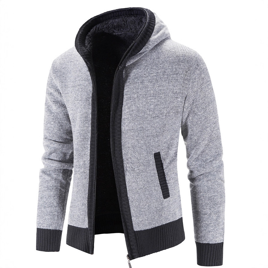 Cross-border Autumn and Winter Foreign Trade Men's Fleece-lined Thickened Sweater Jacket Men's Korean Style Youth Leisure Warm Cardigan Knitted Sweater