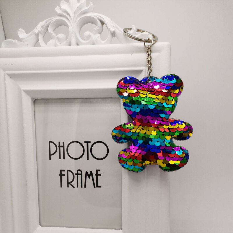Cross-border Amazon sequined bear keychain reflective bear animal bag pendant car keychain wholesale Cross-border Amazon sequined bear keychain reflective bear animal bag pendant car keychain wholesale