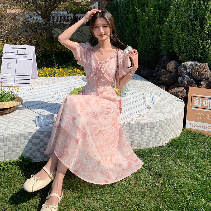 Dress with A-Line Waist, 2025 Age-Reducing, Versatile, Comfortable, Quality-Enhancing Fancy Mid-Length Short-Sleeved Dress