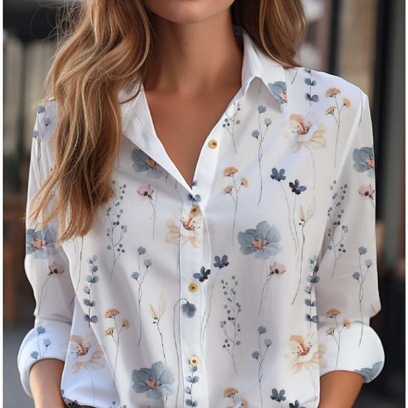 Mid-Length Sleeve Women's Versatile European and American Cardigan Long-Sleeved Formal Women's Floral New Shirt Casual Spring and Summer