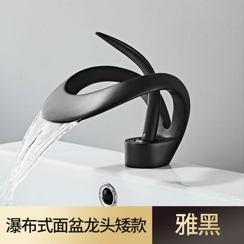 Mayor creativo de un solo agujero cascada lavabo grifo caliente y frío baño gabinete lavabo grifo cobre hogar