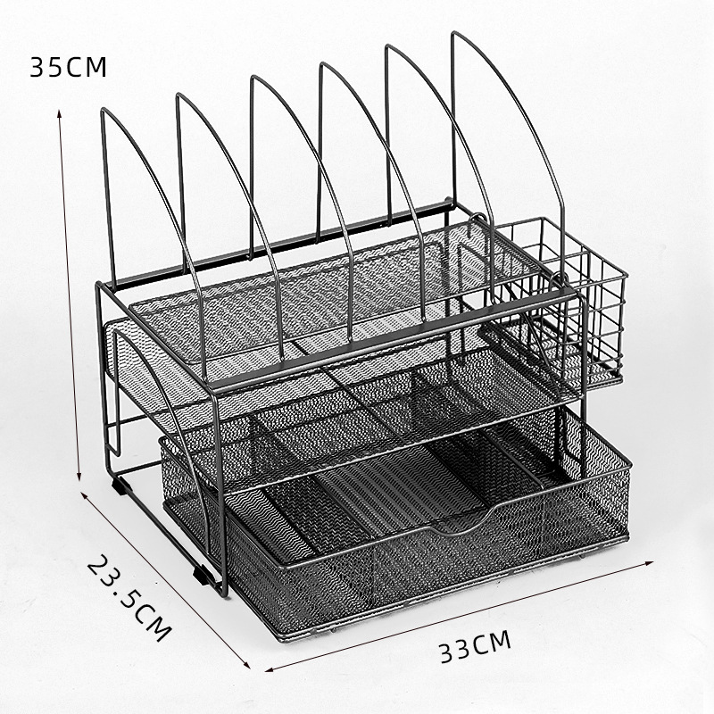 Estante de archivos de escritorio, estante de archivos de metal de malla de hierro, estante de archivos de papelería de almacenamiento multicapa para suministros de oficina image 7