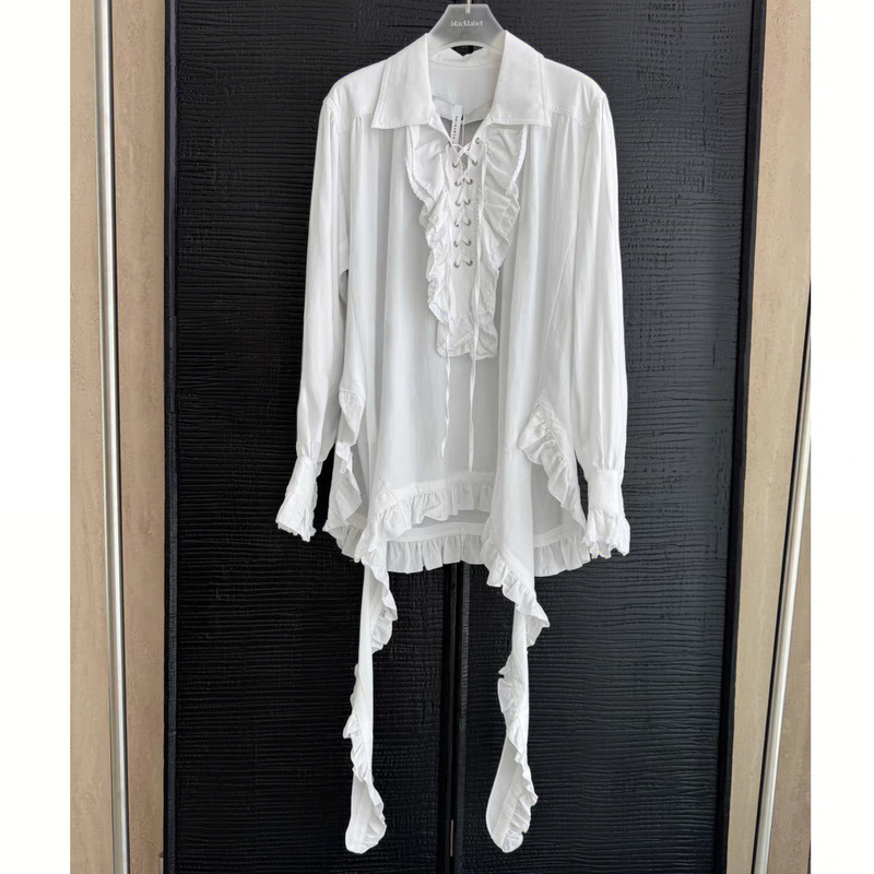 Free Version Open Yy 25 Early Autumn New Retro Neckline Ruffled Strap Long-Sleeved Shirt Top for Women