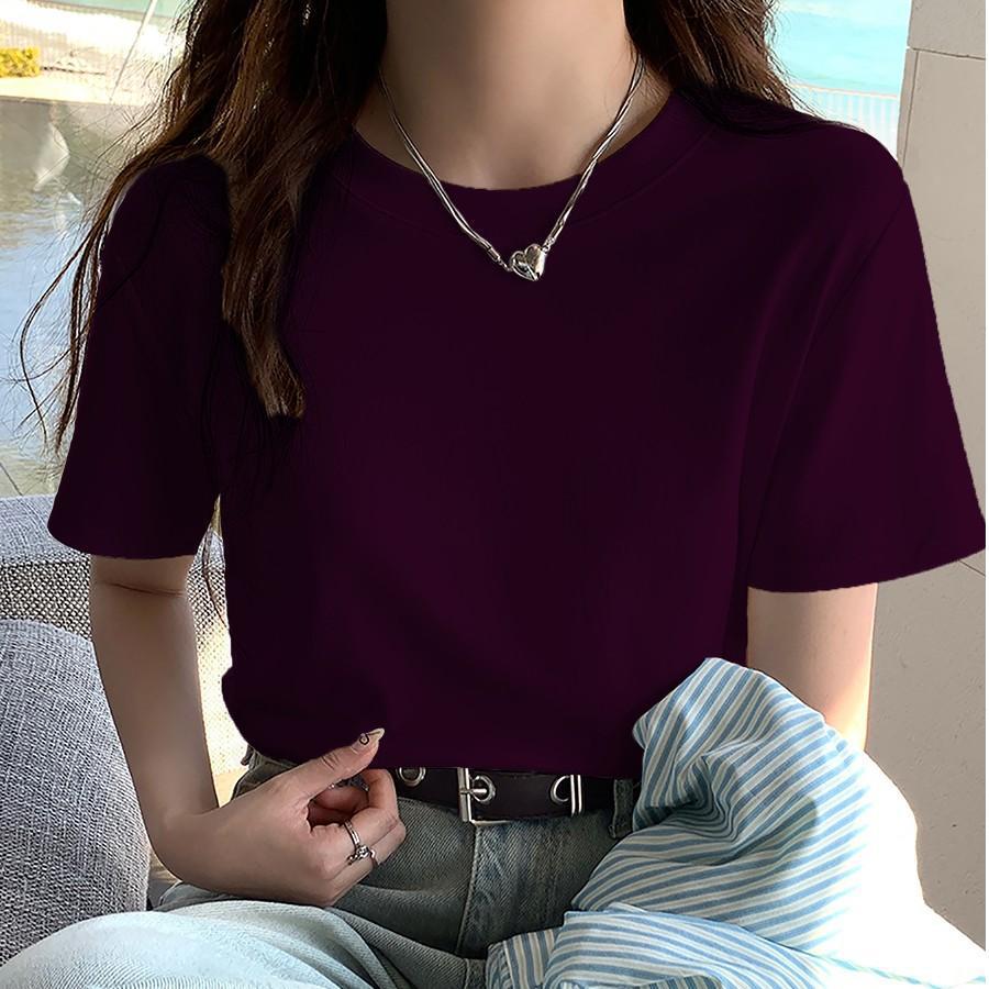 92% Cotton Shoulder Crew Neck Short-sleeved T-shirt Women's Korean Version Loose Summer New Solid Color Small Man With T-shirt Top_ecoleips.com