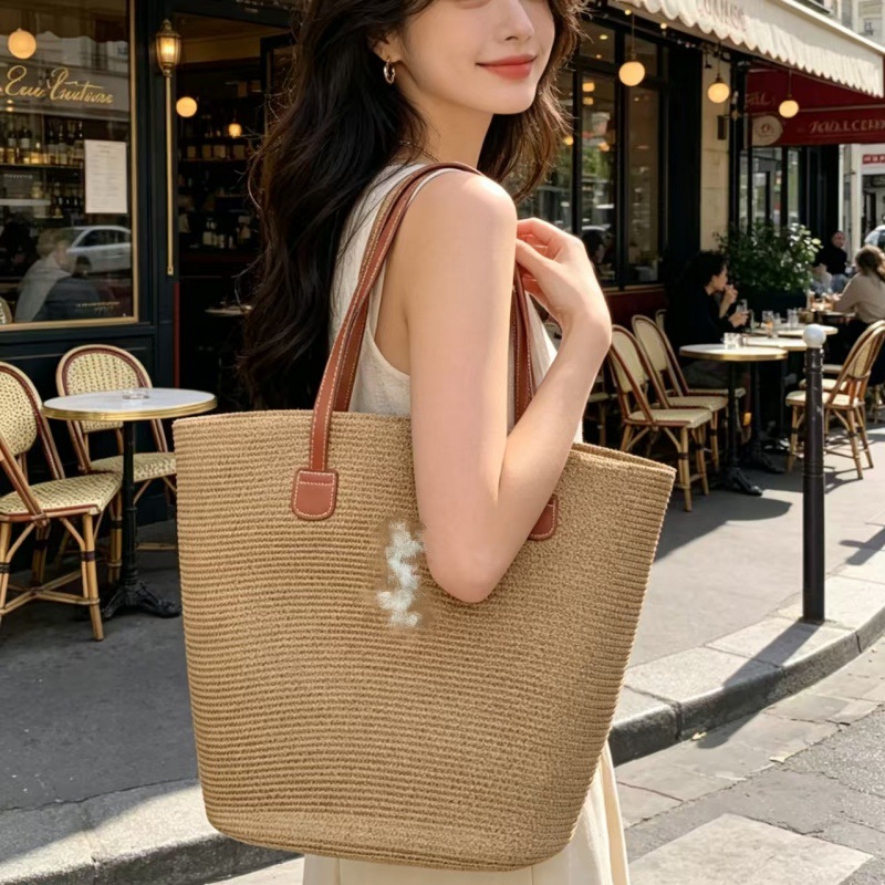 草编中包女夏季手提海边托特包大容量编织单肩挎包夏季出游水桶包