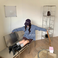 【You Think】十三行时尚通勤复古字母刺绣格子百搭衬衫女YT1051