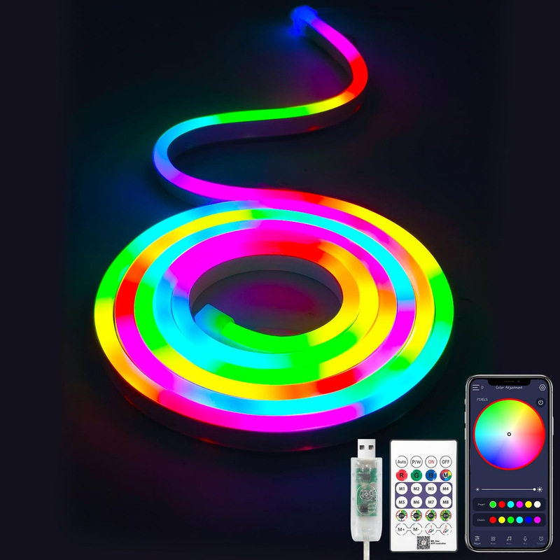Led Low-Voltage Waterproof Silicone Fantasy Neon Light Strip DIY Bluetooth Music Running Water USB Interface Atmosphere Light