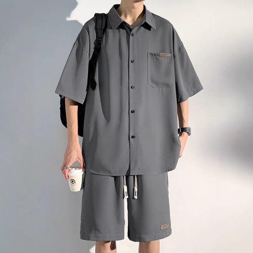 Stylish Casual Shirt Ice Silk Set for Men - Summer Sports, Cool and Casual, Loose Short Sleeve Shorts, Cool and Trendy Outfit Set