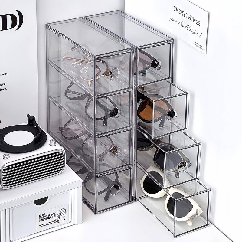 Transparent Acrylic Glasses Storage Box, Drawer-Type Multi-Compartment Stackable Large-Capacity Sunglasses Organizer Storage Box