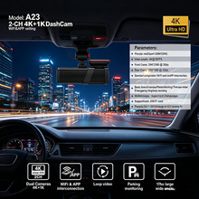 A23 4K+1K Dual Dash Cam, WiFi APP, Emergency  Loop Recording
