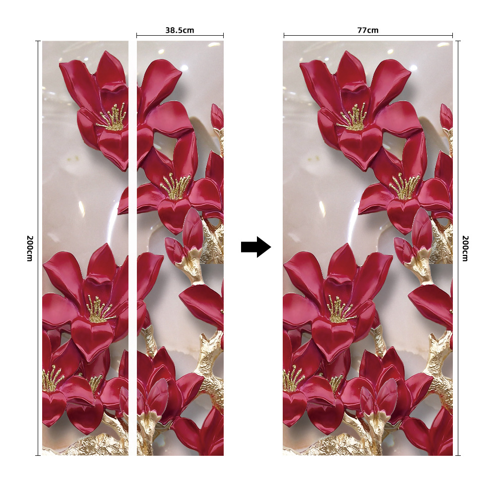 Pegatinas para puertas 3D respetuosas con el medio ambiente, autoadhesivos, fabricantes de origen al por mayor, patrones populares transfronterizos de alta definición, adhesivos para puertas impermeables, a prueba de aceite y antiincrustantes