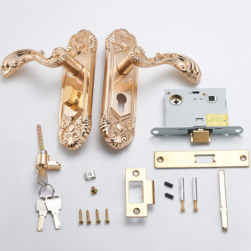 Evergrande PVD oro sola lengua mudo de madera cerradura de la puerta interior dormitorio Hogar Universal habitación puerta cerradura manija de la puerta