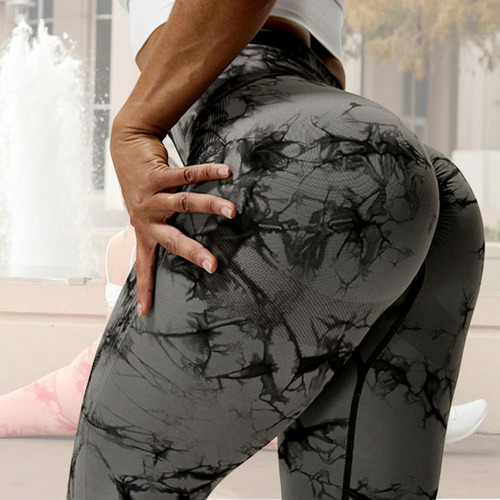 European and American large size seamless peach hip yoga pants tie-dye yoga clothes tight high waist sports bottoming fitness pants for women