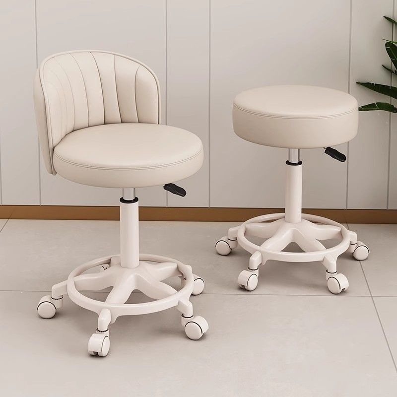 Low Stool with Wheels, Adjustable Height, Swivel Round Stool for Barber Shop, Home Use, Hair Salon, Nail Salon, Rotating Stool with Backrest