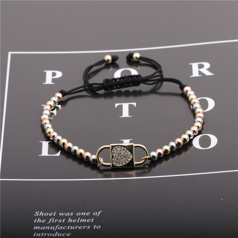 Simple Mixed Color Copper Beads Black Rope Chain Love Adjustable Bracelet display picture 6