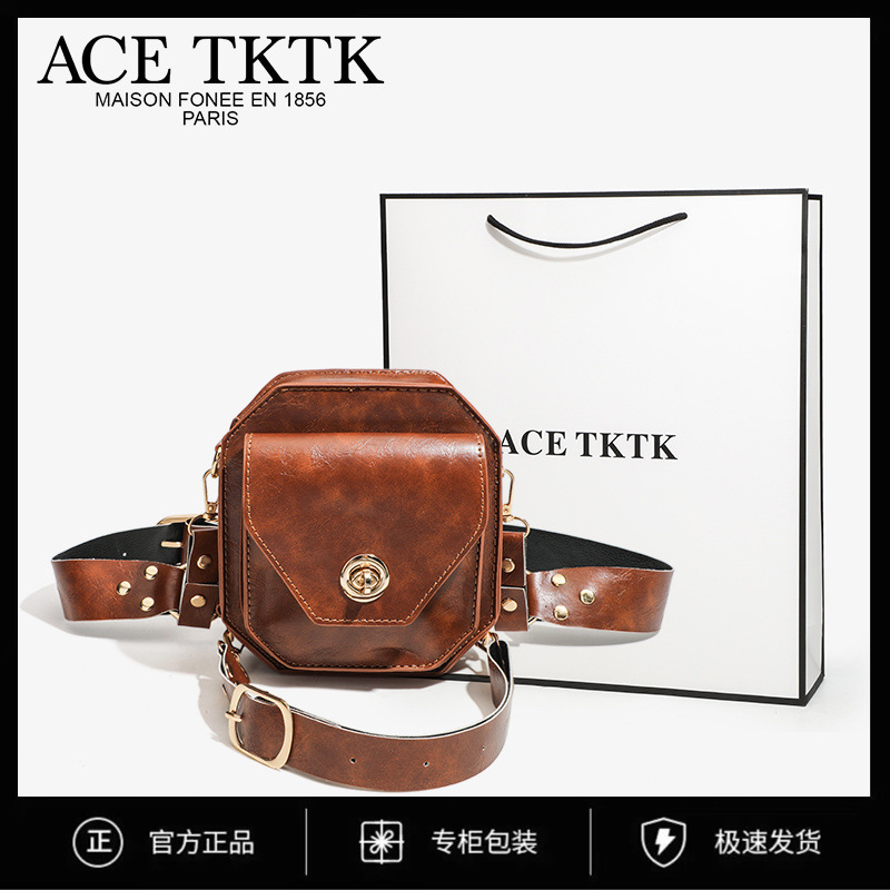 Ace Tktk Retro Style Pu Small Square Bag Women's Shoulder Bag Leg Bag Waist Bag Motorcycle Style Side Bag Rider Stylish Props