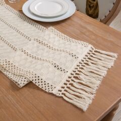 アメリカのテーブル旗の綿質の純色の透かし彫りの手作業はフリンジを結んで長いテーブルクロスを編みます。