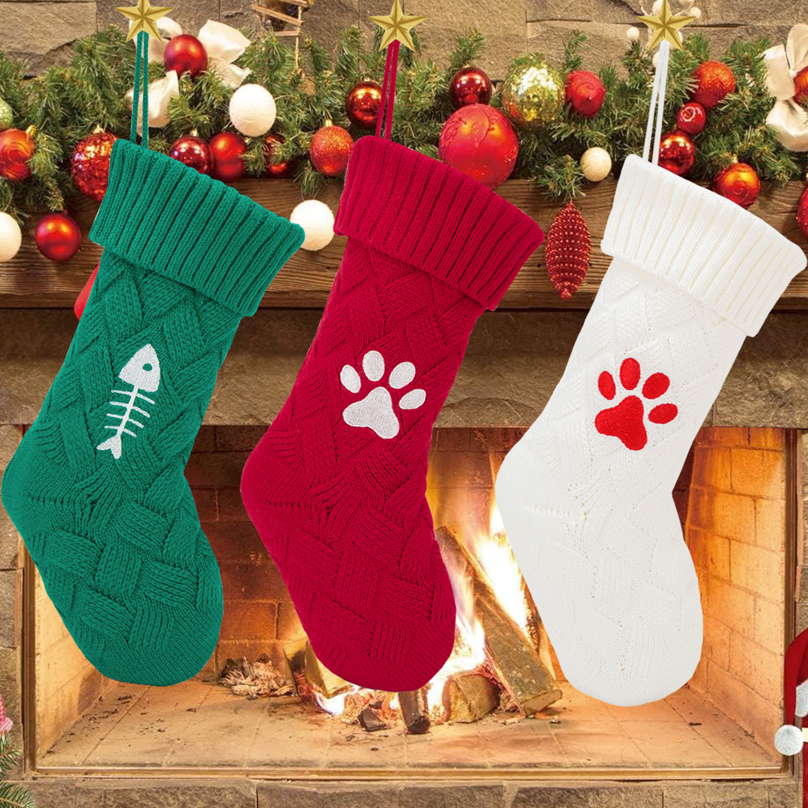 Calcetines de Navidad transfronterizos Amazon nuevo gato y perro calcetines de punto de Navidad regalo de Navidad bolsa de regalo decoración del hogar