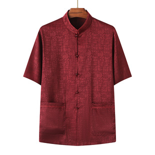 Chinese Style 3216 Tang Suit Men's Short Sleeve Top Middle-aged and Elderly Short Sleeve Shirt/Suit