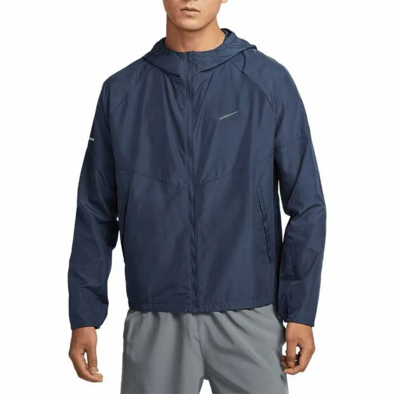Cross-border single-speed quick-drying jacket with logo, new spring/summer men's woven reflective hooded running sports jacket, trendy