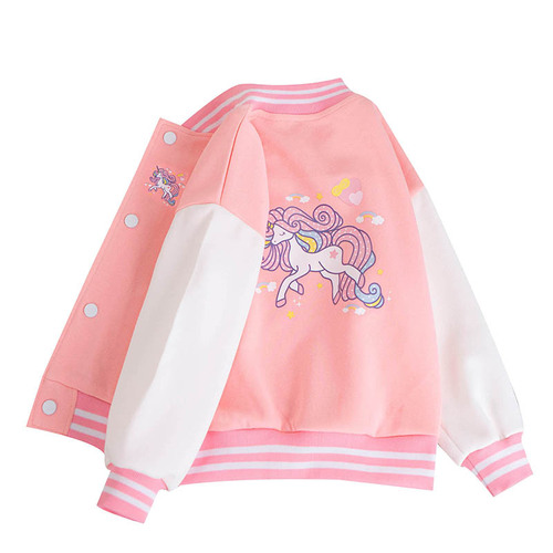  Spring New Children's Baseball Uniforms Cartoon Printed Single-piece Button Round Neck Splicing Outer Top