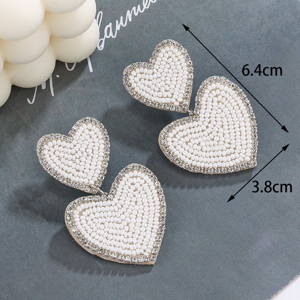 25g Weight 1 Pair Sweet Heart Shape Seed Bead Drop Earrings