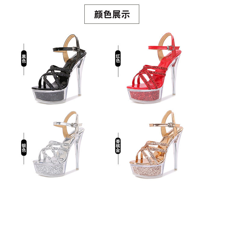 Dép sandal nữ quai ngang gót siêu cao mũi tròn — Màu bạc, Màu vàng sâm panh, Màu đen, Màu đỏ chi tiết 5
