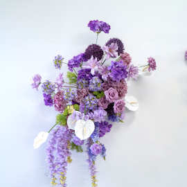 婚礼装饰紫色壁挂花艺 KT板墙面摄影背景布置仿真绢花挂花地排花