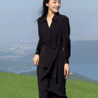 83长袖】春秋新款大码女装收腰胖妹妹长款显瘦连衣裙