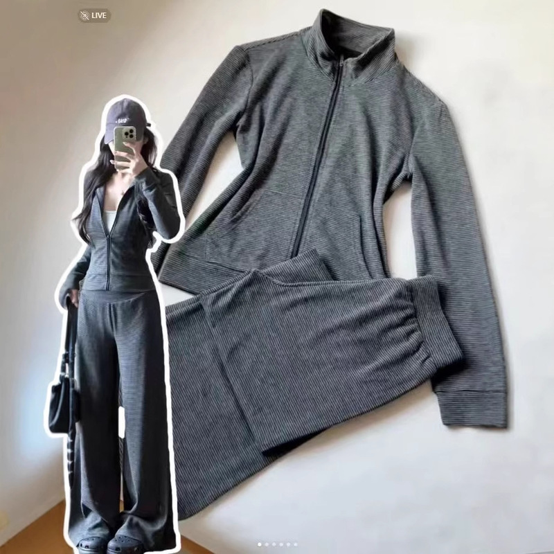 Striped Suit for Women 2026 Spring New Style Top and Pants Two-Piece Set Sweatshirt Jacket Set Old Money Style Women's Clothing